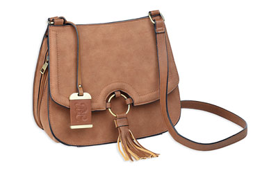 BULLDOG CROSS BODY PURSE CAMEL SUEDE, SKU BDP-034