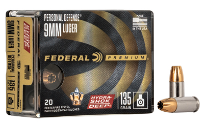 FED HYDRA-SHOK DEEP 9MM 135GR HP 20/, SKU FEP9HSD1