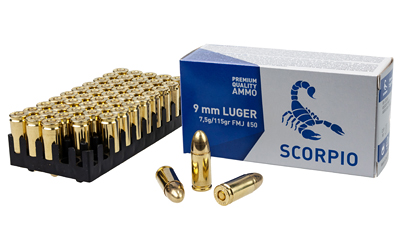 SCORPIO AMMO 9MM 115GR FMJ 50/1000, SKU STVS9MM115F